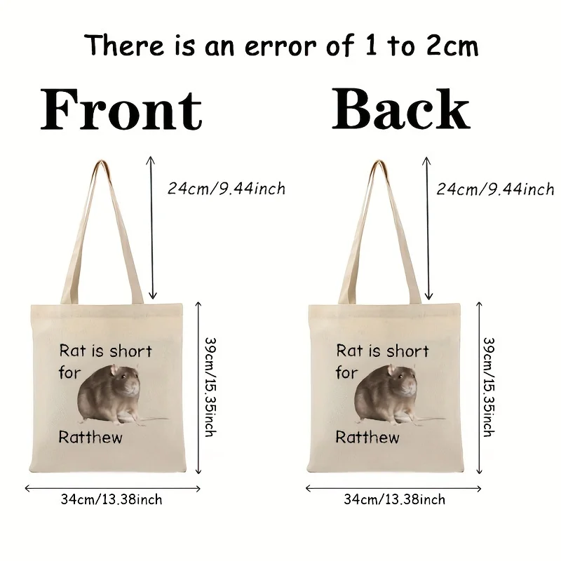 1 Pc Rat Pattern Shoulder Canvas Bag, All-Match Versatile Shopping Handbag, Daily Use Commuting Bag & School Bag