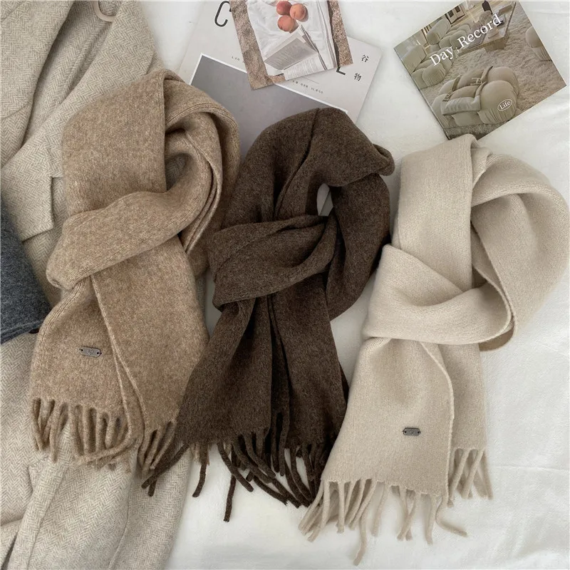 2024 New Women Scarf Thin Shawls Solid Color Women Scarf Winter Hijabs Tassels Long Like Pashmina Hijabs Scarves Wraps R144