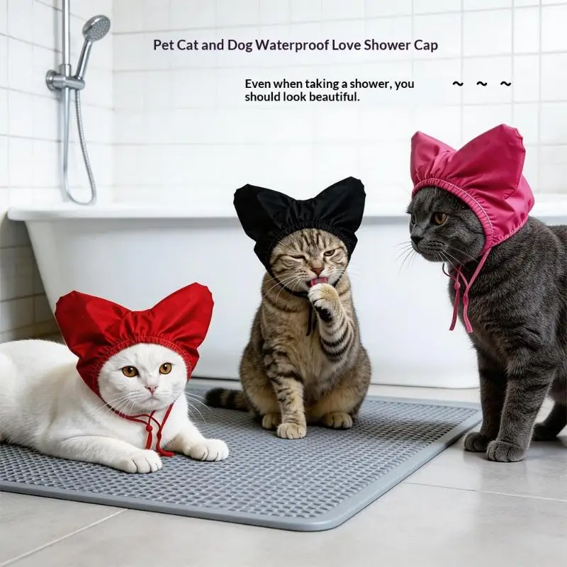 Adjustable Waterproof Shower Cap for Cats & Dogs Reusable Cute Pet Bath Hat