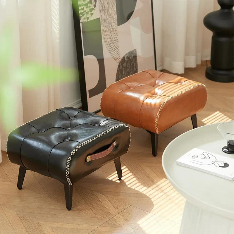 

For A square leather stool, living room stool, sofa footstool, home decoration, light luxury American, Italian, home decoration