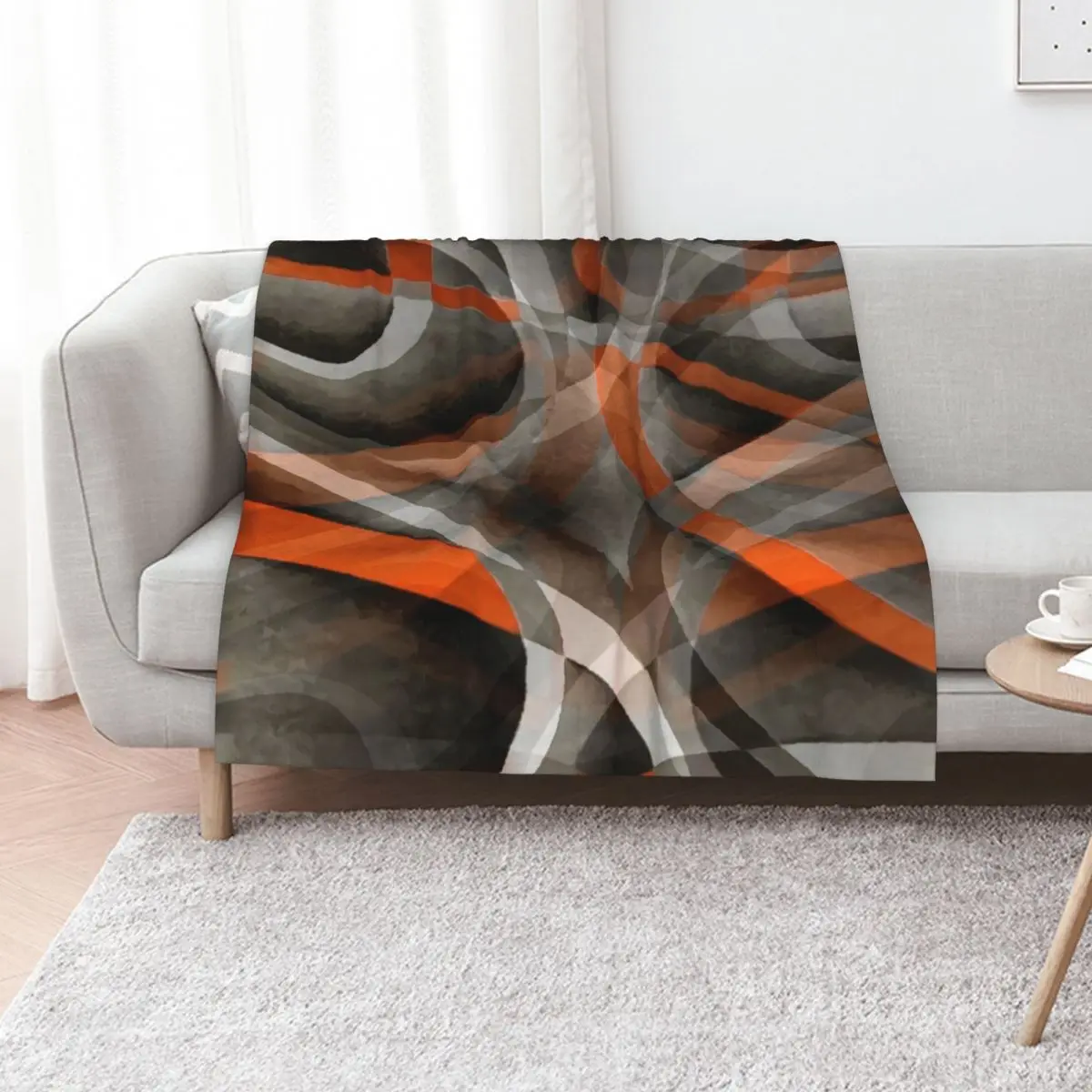 Eighties Burned Orange On Grey Abstract Strip Pattern Throw Blanket Plaid on the sofa Thermal blankets and throws Polar Blankets