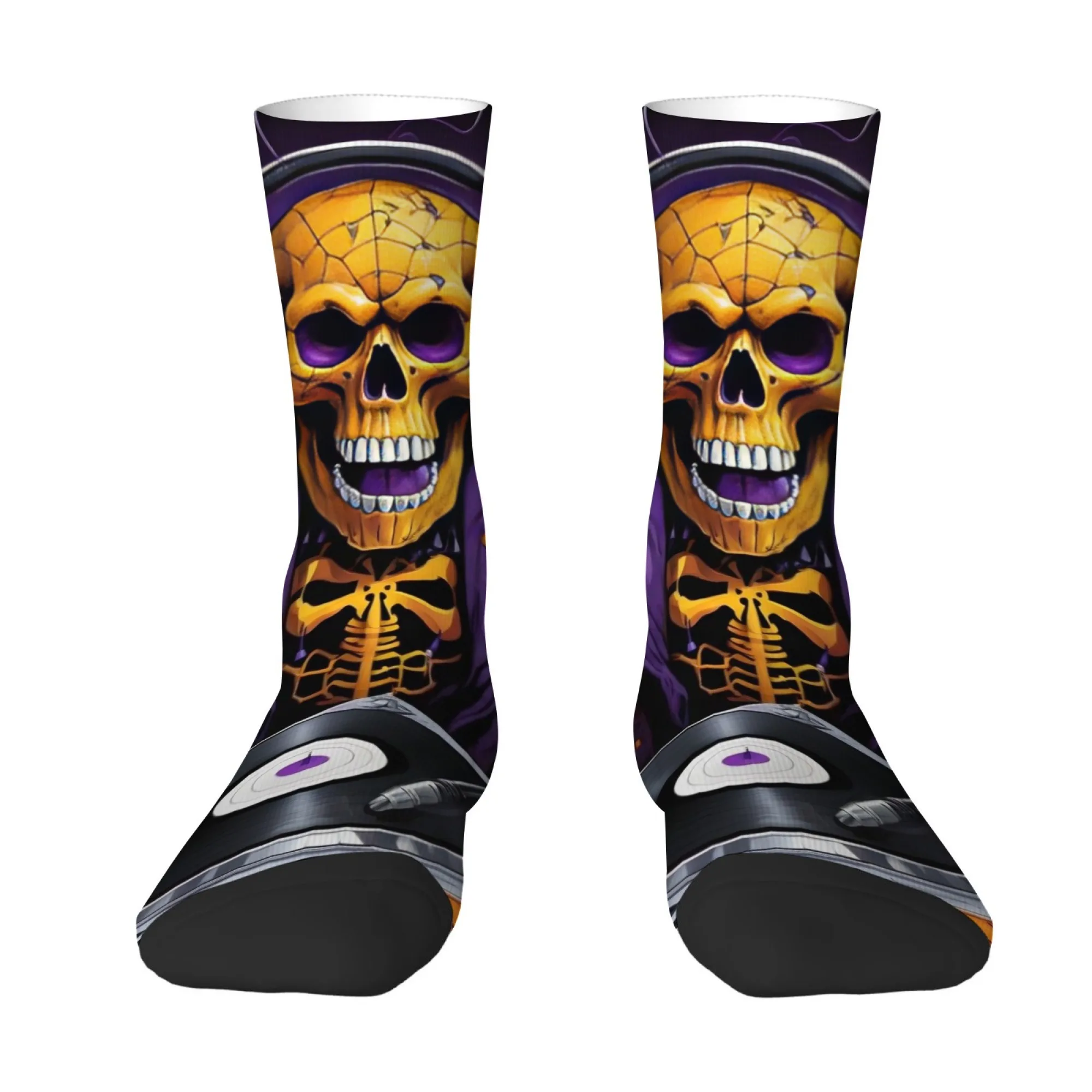 

Yellow Headphone Skull Print Men's Socks Soft and Skin-friendly Socks Quirky Gothic Retro Harajuku Style Outdoor Sports Socks