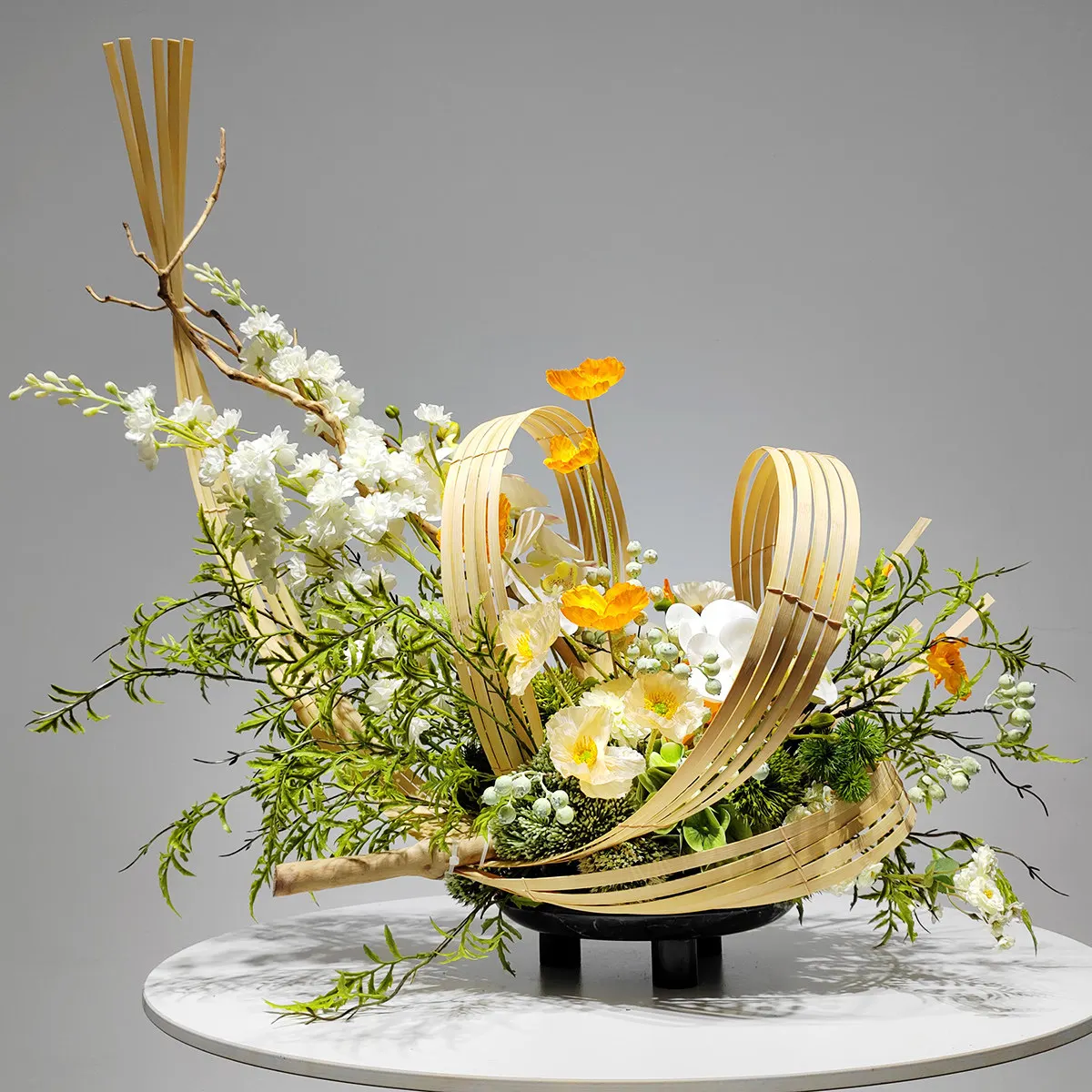 

Floral decor new chinese style landscape bamboo raft green bonsai creative handmade for hotel, private room, and dining table