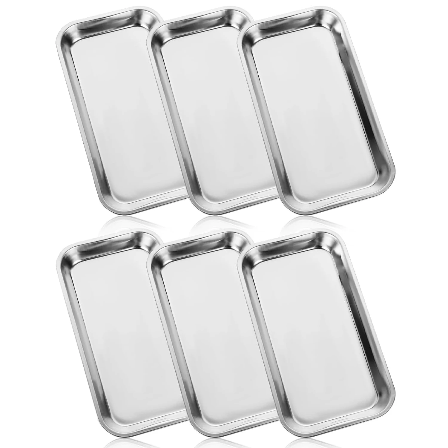 6 Surgical Tray, Stainless Steel Cosmetic Storage Tray, Thickening Tray for Baking, Dental, Lab Instrument Supplies, Tattoo Tool