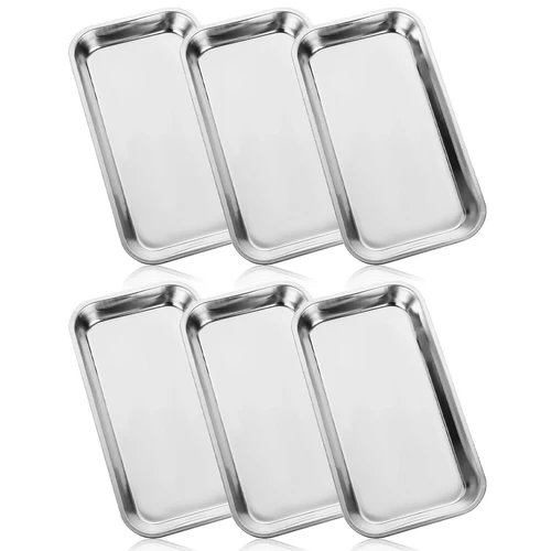 Imagen 1 del producto 6 bandejas quirúrgicas, bandeja de almacenamiento de cosméticos de acero inoxidable, bandeja espesante para hornear, dentales, suministros de instrumentos de laboratorio, herramienta de tatuaje