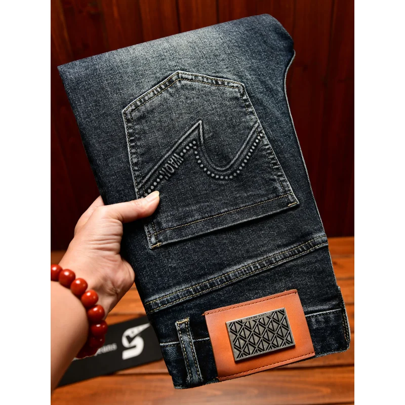 

Осень 2023, легкие роскошные джинсы, мужские толстые модные легкие роскошные эластичные повседневные модные брюки на маленькой ноге