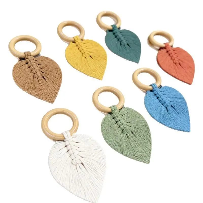 1Pc Cafe Hotel Wedding Dining Table Decor Nordic Boho Handmade Macrame Leaf Wood Napkin Rings Tassel Napkin Holders