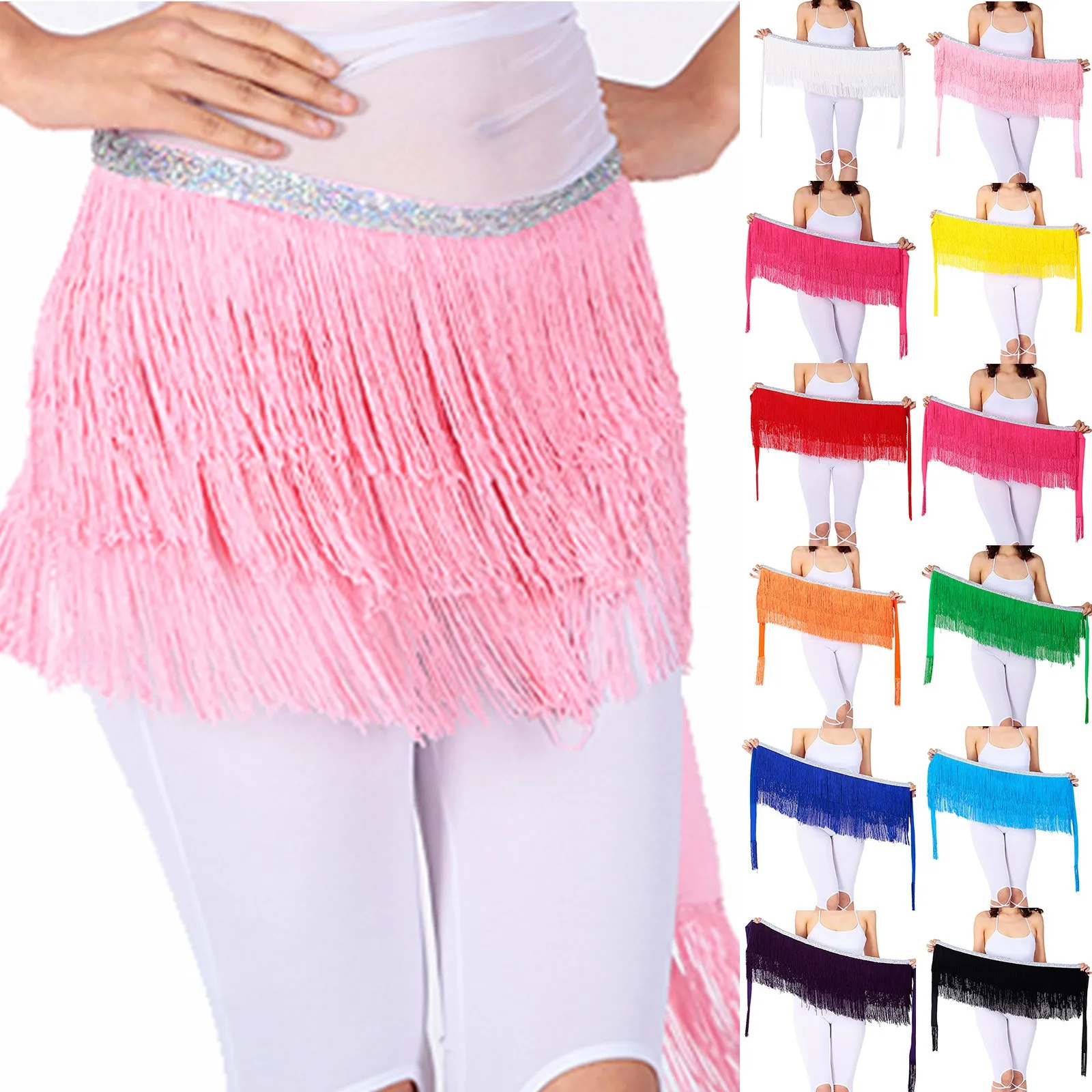 Sexy Women Mini Skirt Club Party Clothing Stage Show Sequin Tassel Tutu Skirt Rave Fringe Belly Dance Hip Scarf Wrap Skirt Club