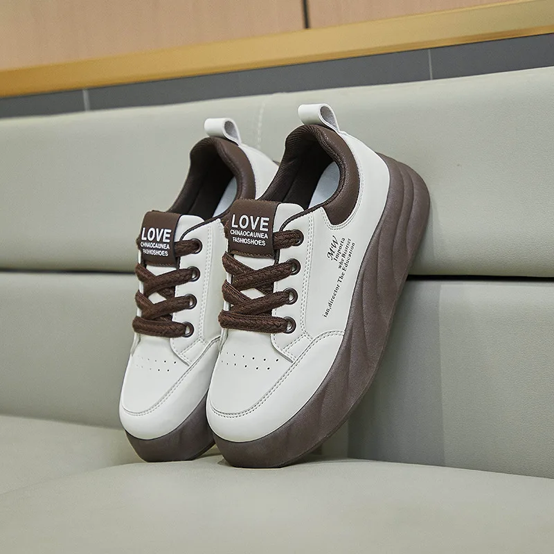 Spring PU Leather Women Shoes Fashion Breathable Girls Sneakers Thick-Soled Increase Sports Casual Size 35-40