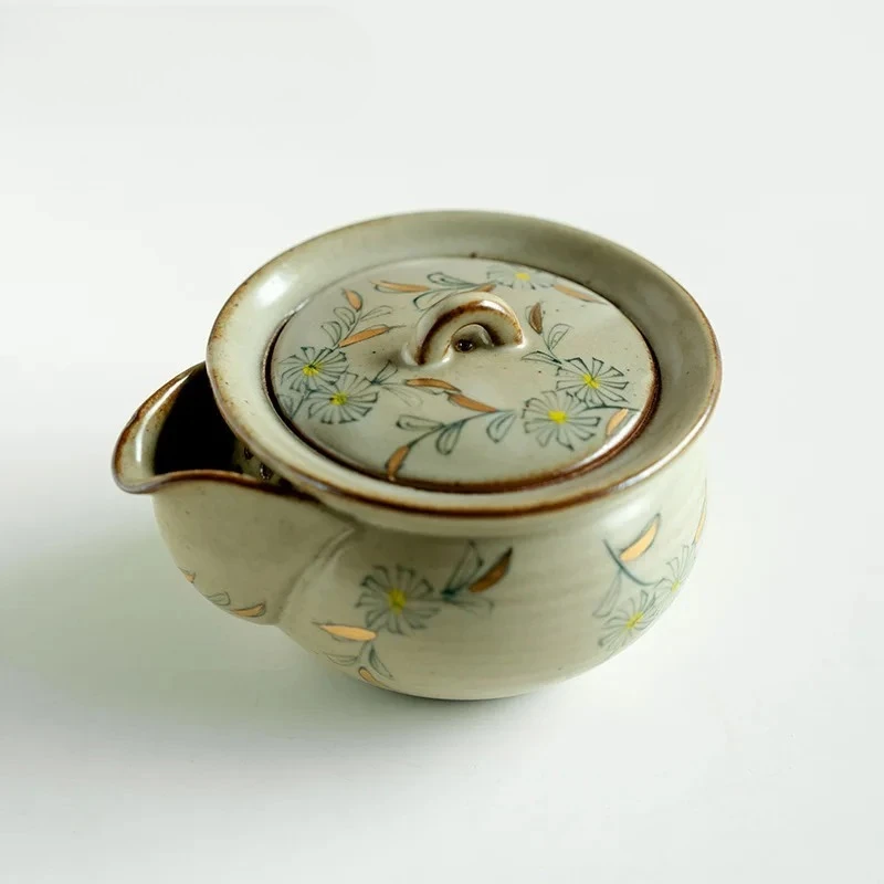 

150ml Outline in Gold Teapot Hand-painted Small Daisy Pot Household Tea Maker Kettle with Strainer Tea Services Porcelain Teaset