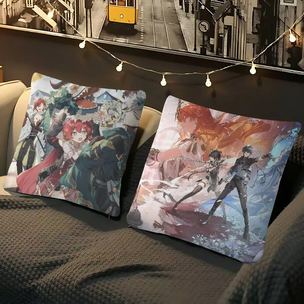 

W-Wuthering Waves GameS Office Cushion Pillowcase Car Cushion Cover45X45CM Lumbar Pillowcase Sofa Pillowcover