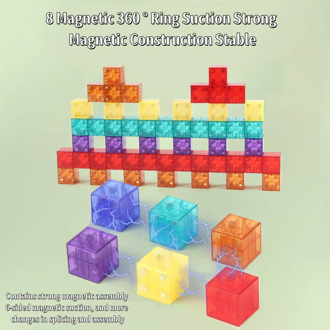 Transparant magnetisch doe-het-zelf vierkant blok bouwmodel speelgoed leuk ouder-kind interactieve puzzel cadeauset