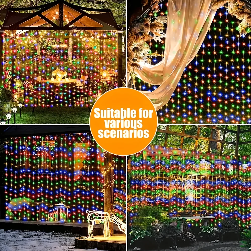 8つのモードを備えたソーラーカーテン、クリスマス、結婚式、パーティーの装飾用のフェアリーテイルライト、屋外ガーデンストリングライト、窓やパティオ用