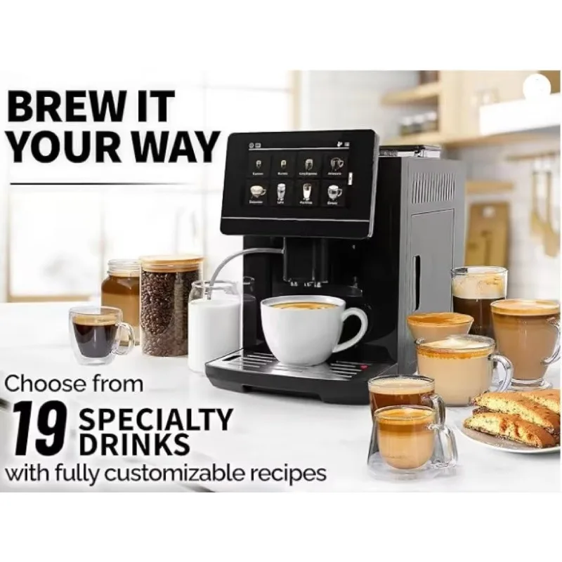 2026 Hot Sale Bean-to-Cup Coffee Maker With Built-In Grinder Automatic Milk System 19 One-Touch Specialty Drinks Touchscreen