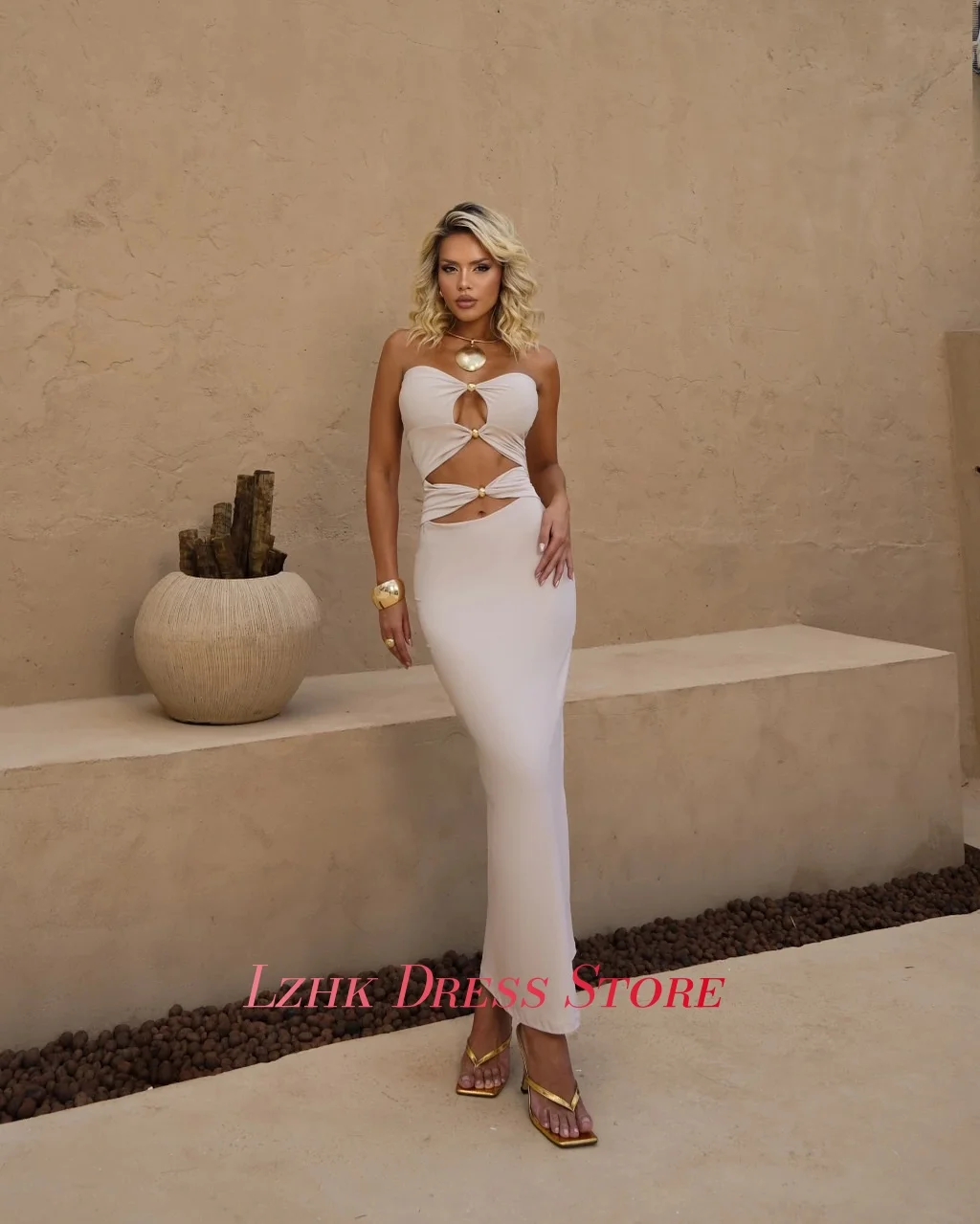 Vestido de noche recto de Jersey Sexy personalizado, moda sin mangas, escote en forma de corazón, longitud hasta el tobillo, tamaño personalizado