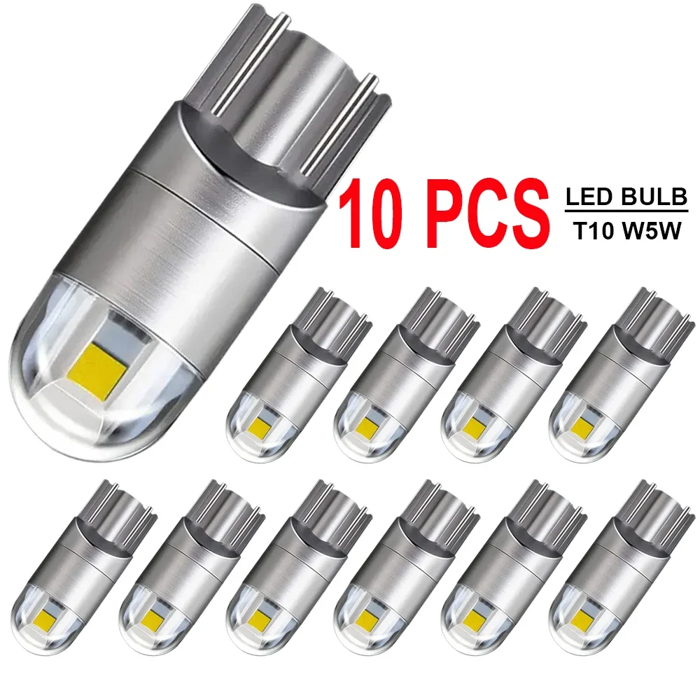 10PCS T10 W5W LED Bulbs For Car Interior Dome Reading Maps Glove Box Door Trunk License Plate Lights 12V 3030-2SMD 7000K White