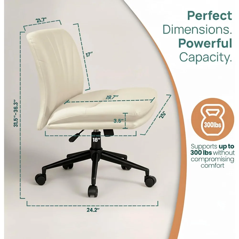 كرسي مكتب NYPOT بدون ذراع مع عجلات للجلوس المتقاطع - كرسي متقاطع بأرجل واسعة بدون ذراع - كرسي قابل للتعديل 360 درجة ° دوار S #2