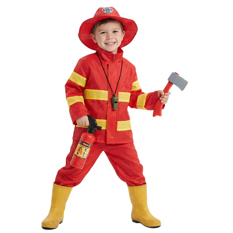 

Childrens Fireman Hero Costume Outfit Complete Set for Halloween Cosplay Party Pretend Play Dress Up Toy Gift