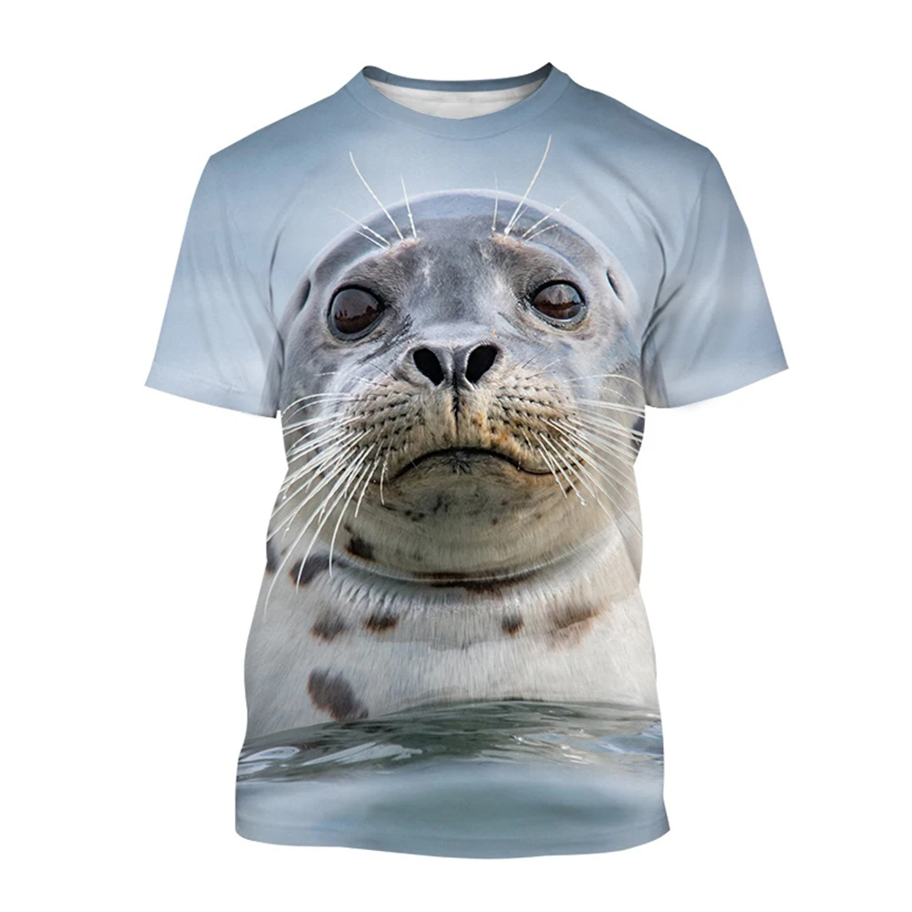 Cute Funny Animal Seal Print Summer Men's O-Neck T-Shirts Casual Short Sleeve Oversized Pullover Fashion Streetwear Men Clothing