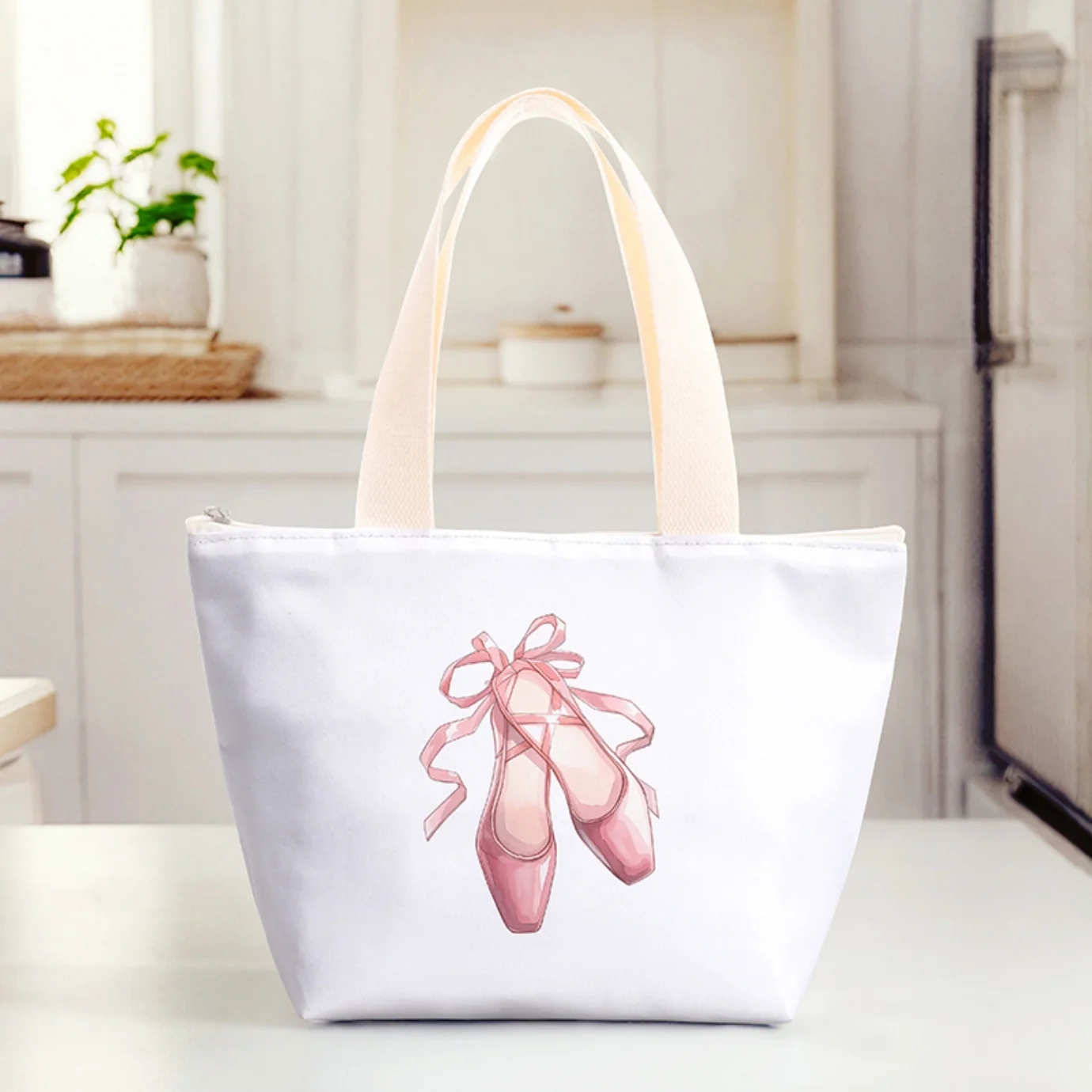 Ballet Shoes Print Thermal Insulated Lunch Tote Bag, Lightweight Reusable Food Carry Bag For Daily Outdoor Use