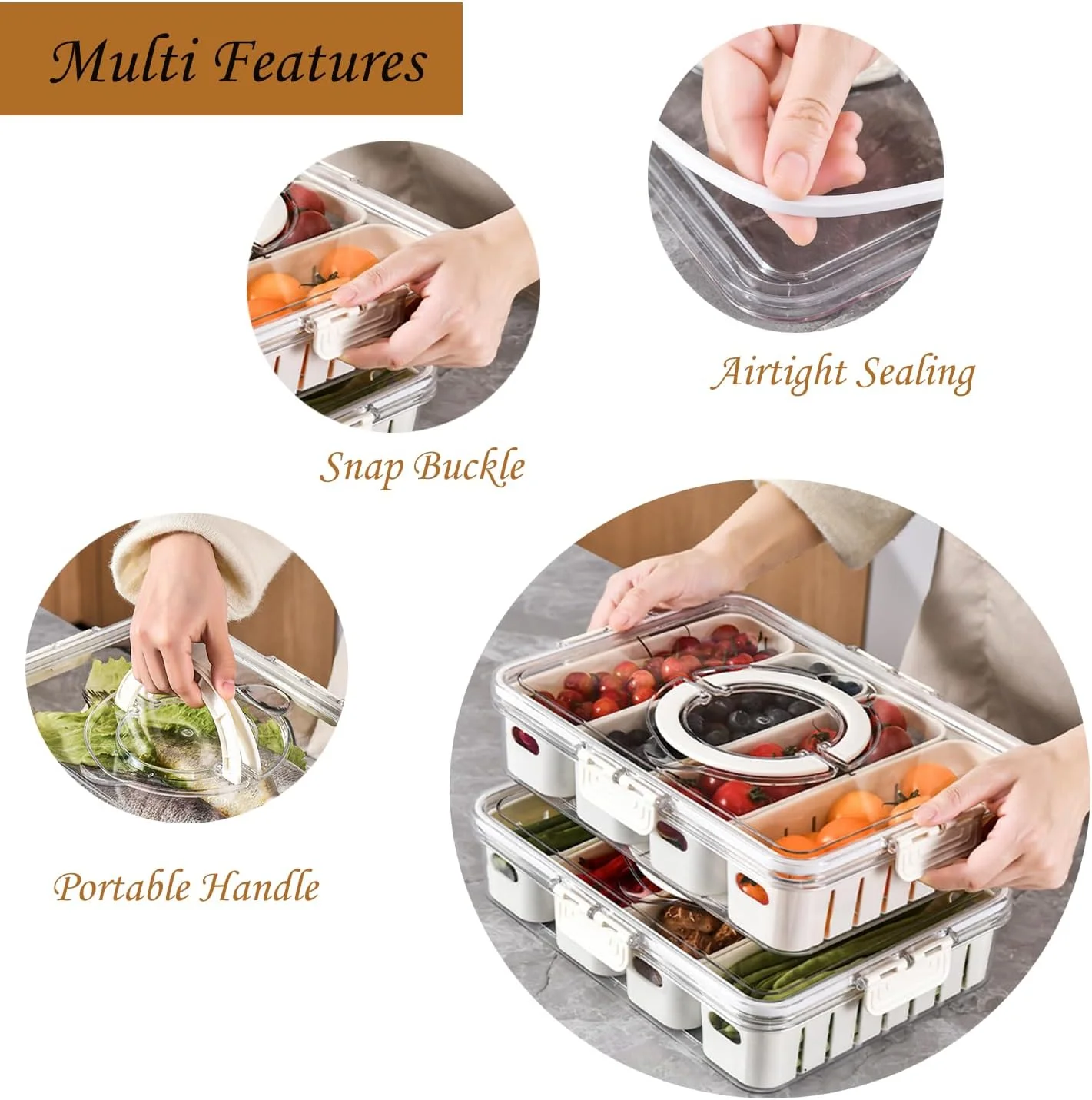 Snack Tray with Lid Handle Portable Snackle Box Container Veggie Serving Tray Charcuterie Board for Travel Party Picnic