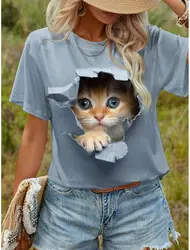 Summer Women's T shirt Tee 3d Print Kawaii Cat Graphics Casual Short Sleeve Tops Fashion Round Neck t shirts for women beautiful