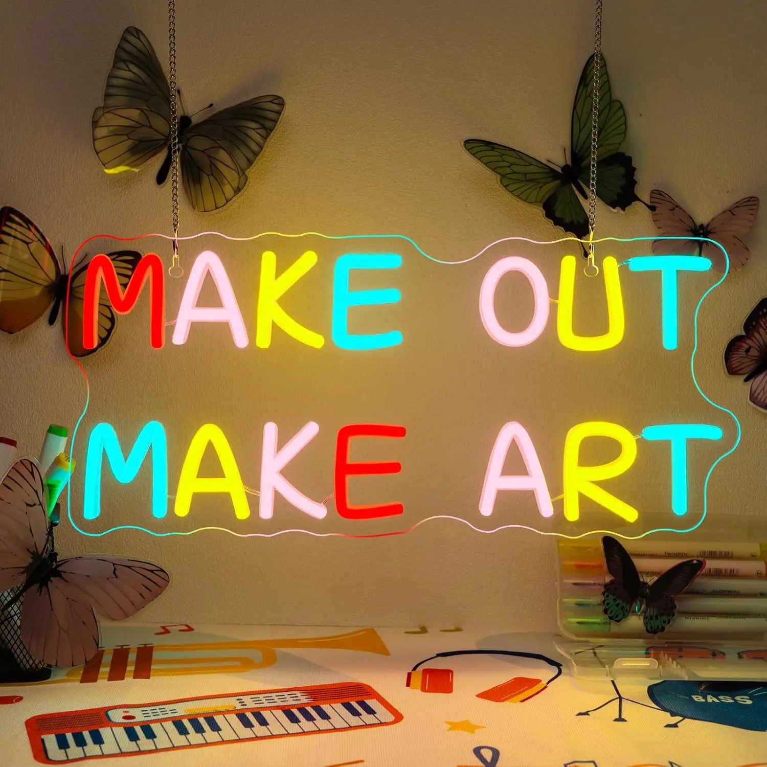 

"Make Out Make Art" Neon Sign USB Powered LED Light for Classroom Game Room Bedroom Decoration Birthday Gift Art Wall Light