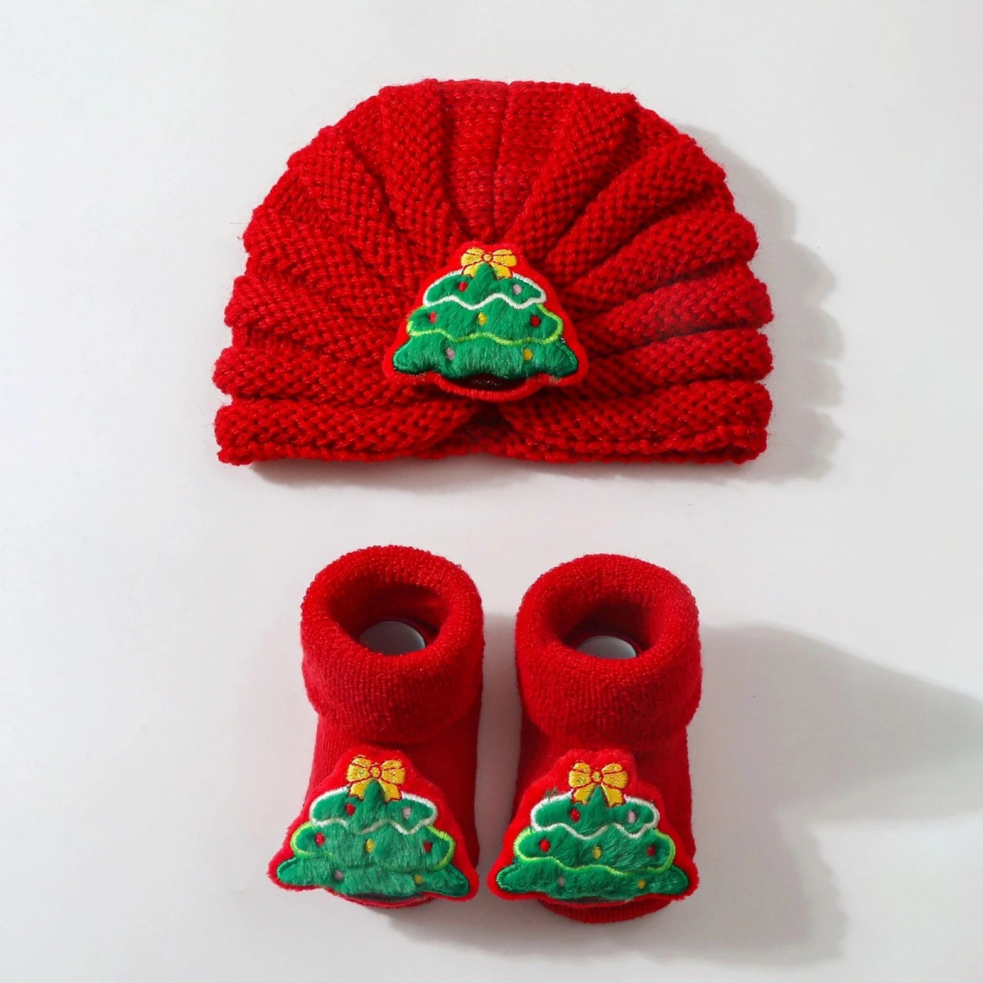 Baby Christmas Socks Hat Set Cozy Knitted Slippers Socks with Beanie