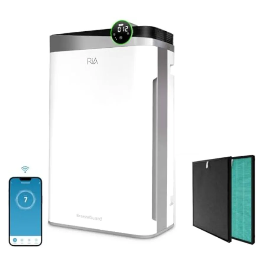 

Home large rooms up to 2500 sq ft: HEPA air purifier with evaporative humidifier, white plastic housing, smart app control and
