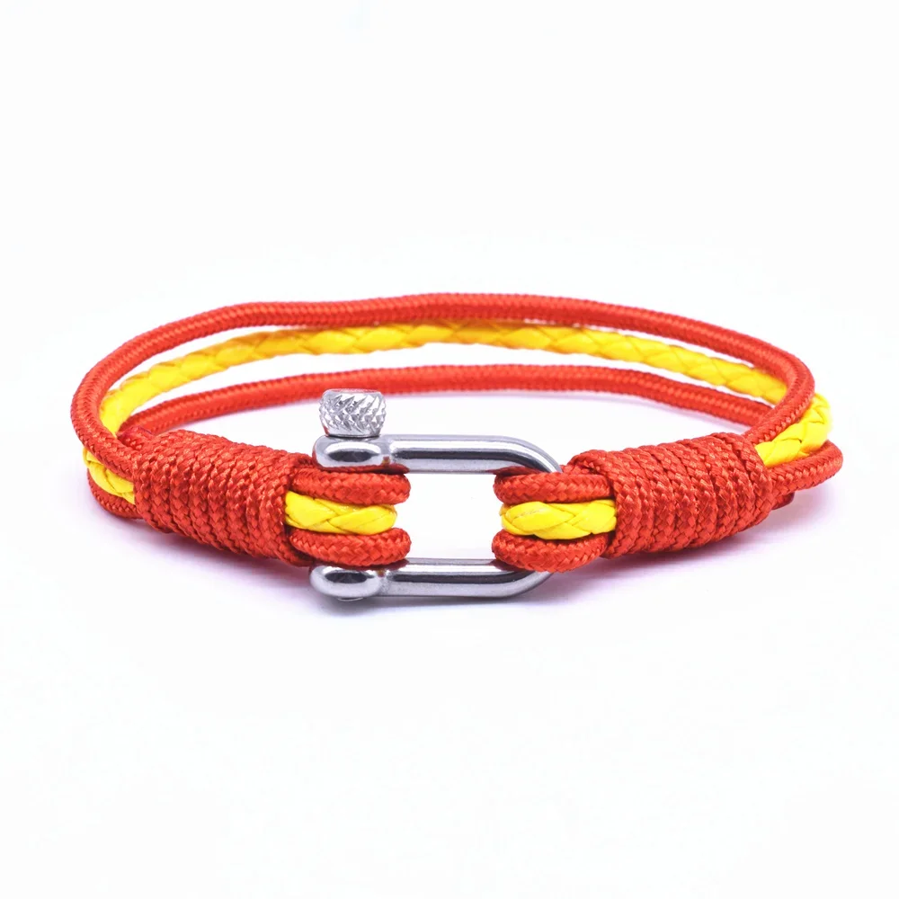 VOQ Leather Survival Rope Flag Bracelet Stainless Steel Buckle Men Bracelets Climbing Rock Jewelry Gifts