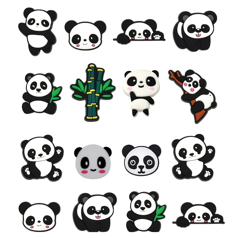 16/17pcs Panda Shoe Charms for Clogs Bubble Slides Sandals, PVC Shoe Decorations Accessories for Christmas Birthday Gift