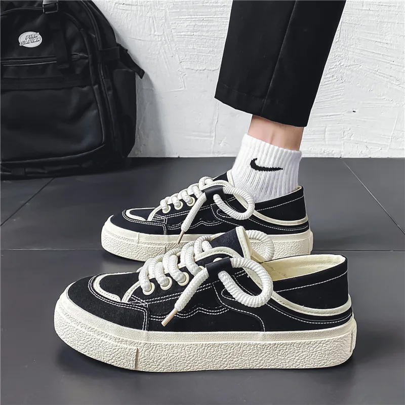 Men's Canvas Shoes 2024 New Man Vulcanized Shoes Black Casual Sneakers Fashion Walking Lazy Shoes Tenis masculino