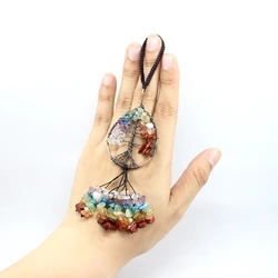 Natural Stone Pendant Water Drop Shape Car Hanging 7 Chakra Life Of Tree Colorful Irregular Crystal Quartz Healing Fengshui
