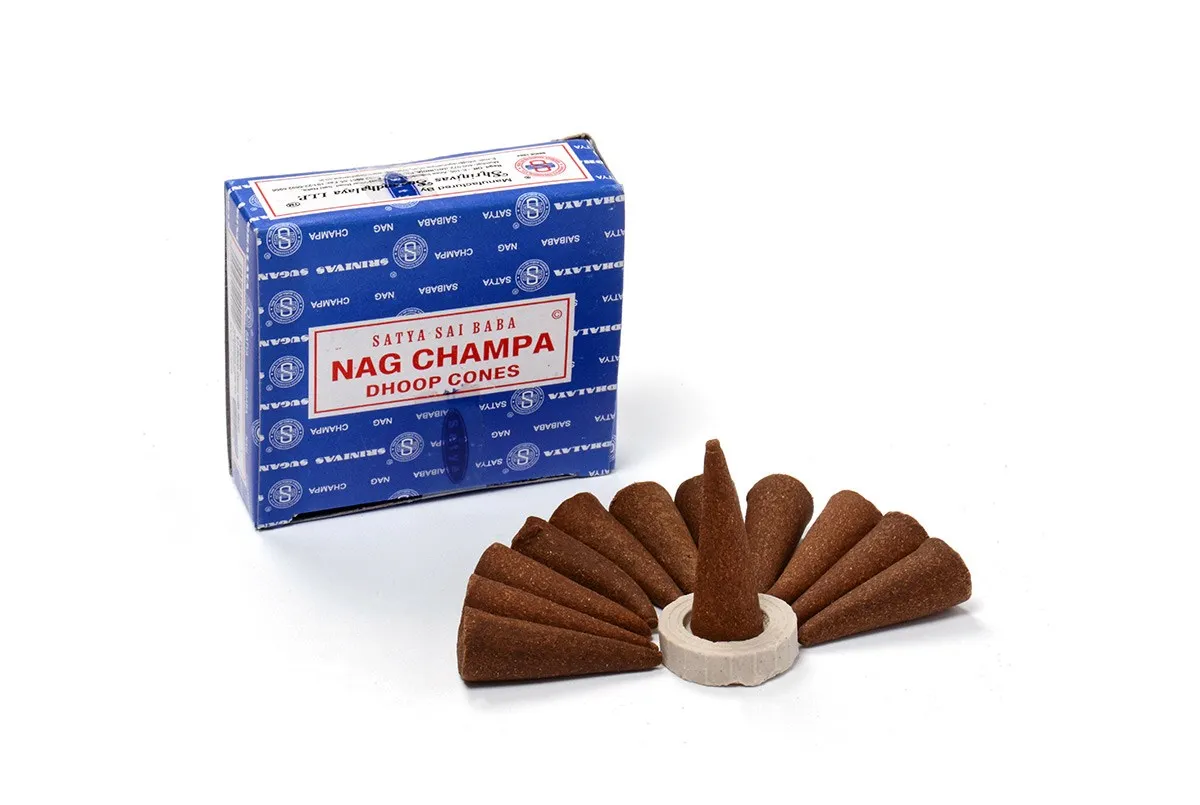 Conos de incienso Nag Champa Dhoop SATYA indio para fuente de humo aromático Haze Falls fragancia de aire limpio 12 Uds