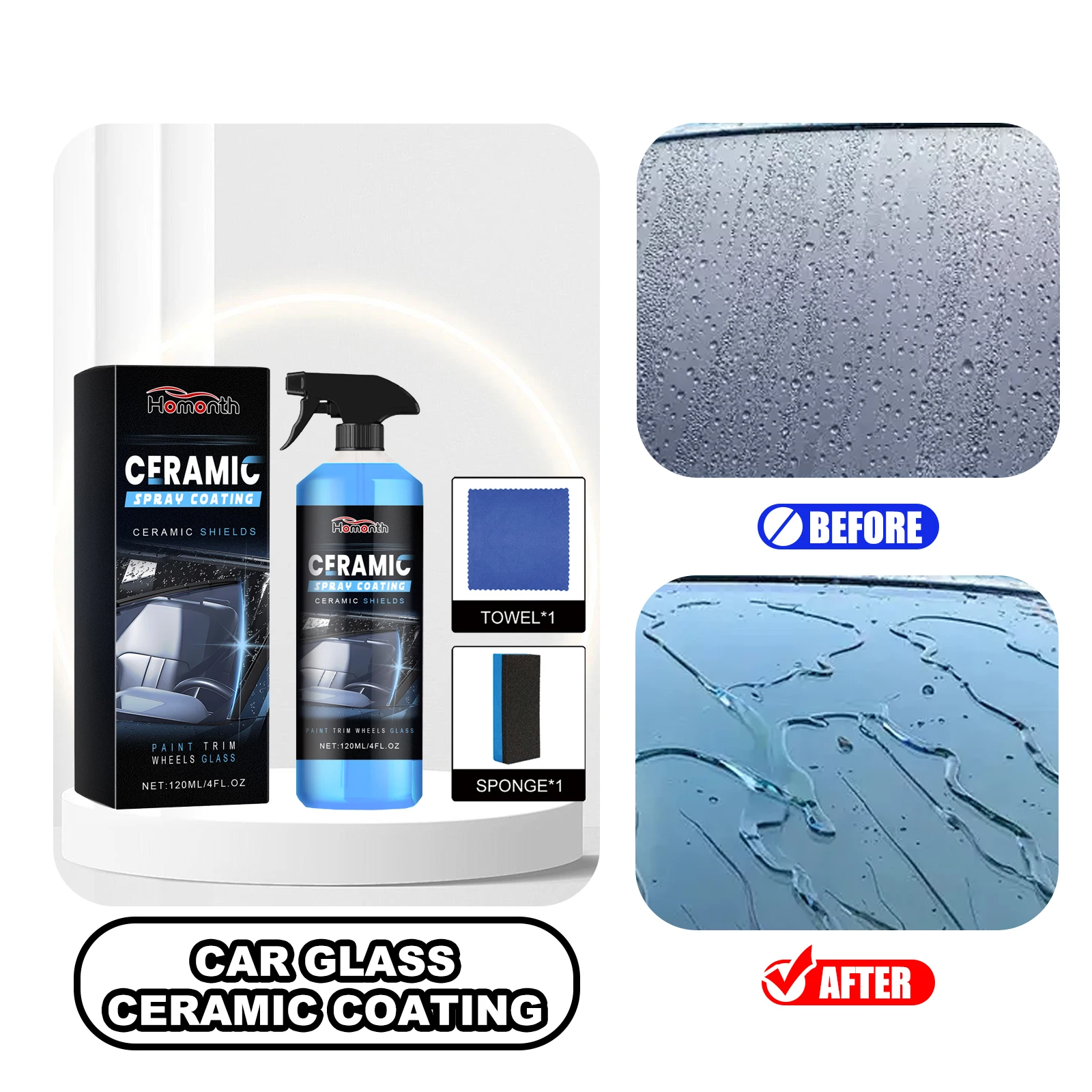 

HOMONTH очиститель автомобильного стекла 120 мл спрей против дождя воды нано керамический спрей покрытие гидрофобный водонепроницаемый агент улучшает зрение