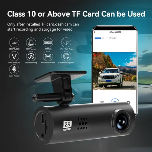 Imagen 2 del producto Cámara de salpicadero para coche, grabadora DVR 2K, Control por aplicación, caja negra con voz WIFI, función de monitoreo de estacionamiento 24h, accesorios para coche
