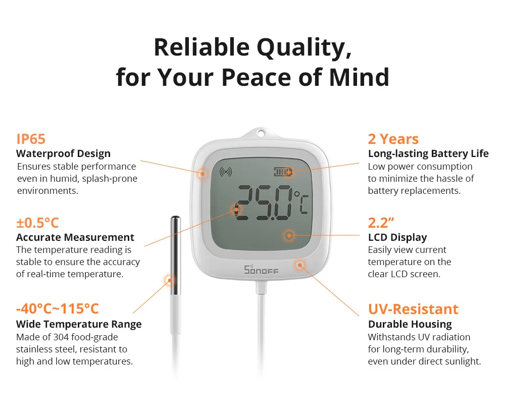 SONOFF SNZB-02LD Zigbee Smart-Thermometer mit Sonde, IP65 wasserdicht, intelligenter Zigbee-Temperatursensor für Wassertanks, Aquarien – Detail 3