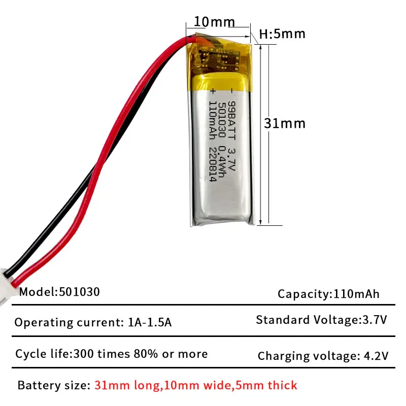 1-10pcs Li Po Battery 3.7V 501030 110mAh 501230 Polymer Lithium Ion Batteries for Induction Pen Selfie Stick Bluetooth Headset