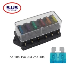 6 Way Circuit Standard ATO Blade Fuse Box DC 12V/24V Car Fuse Block Holder Fuses 5A 10A 15A 20A 25A 30A Fuse