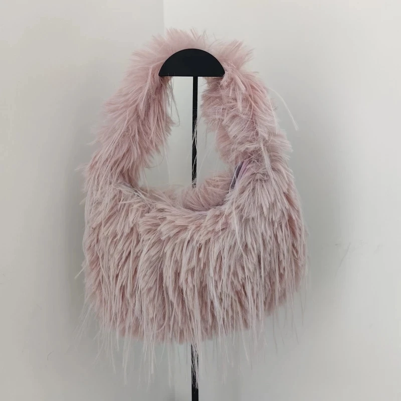 

New Faux Fur Handbag Trendy Fuzzy Long Tassel Plush Shoulder Bag Fashion Female Furry Purse Tote Handbag Sac A Main 2026 Winter