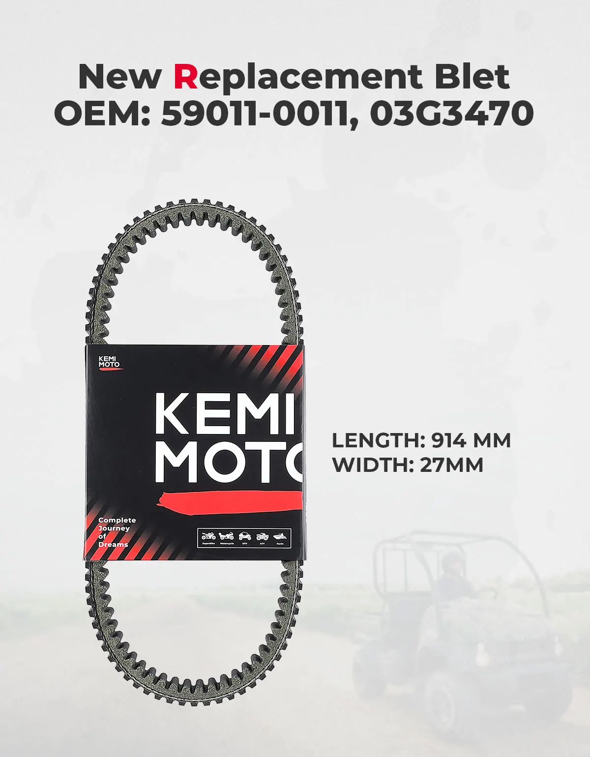 KEMIMOTO UTV CVT Drive Belt 59011-0011 03G3470 for Kawasaki Mule 600 610 05-16 Mule SX 17-22 Chloroprene Rubber & Polyester Cord