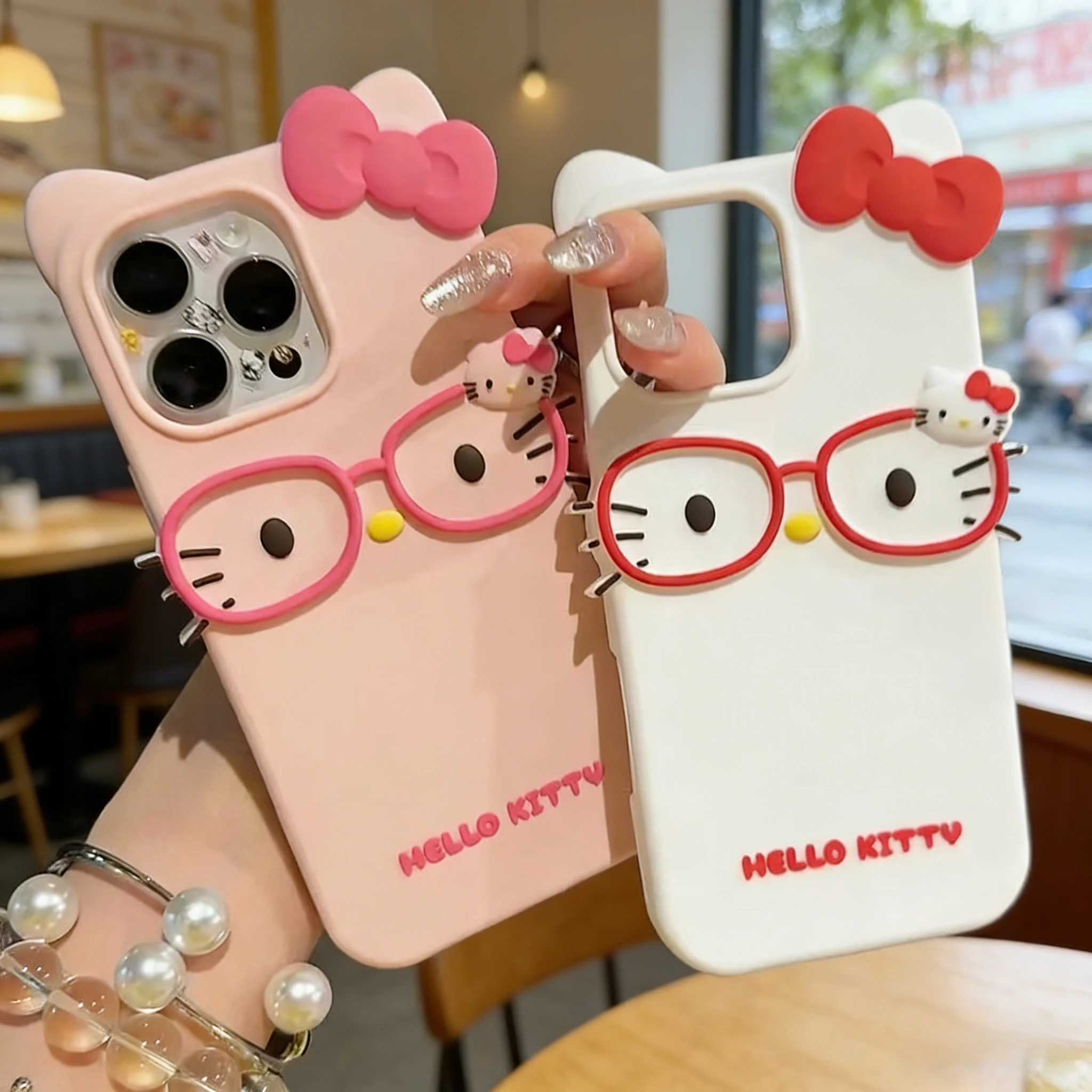 Kawaii Hello Kitty 3D Glasses Cat Soft Silicone Phone Case for iPhone 17 Pro Max 16 15 Plus 14 13 Mini 12 11 4 4S 5 5S 7 8 SE