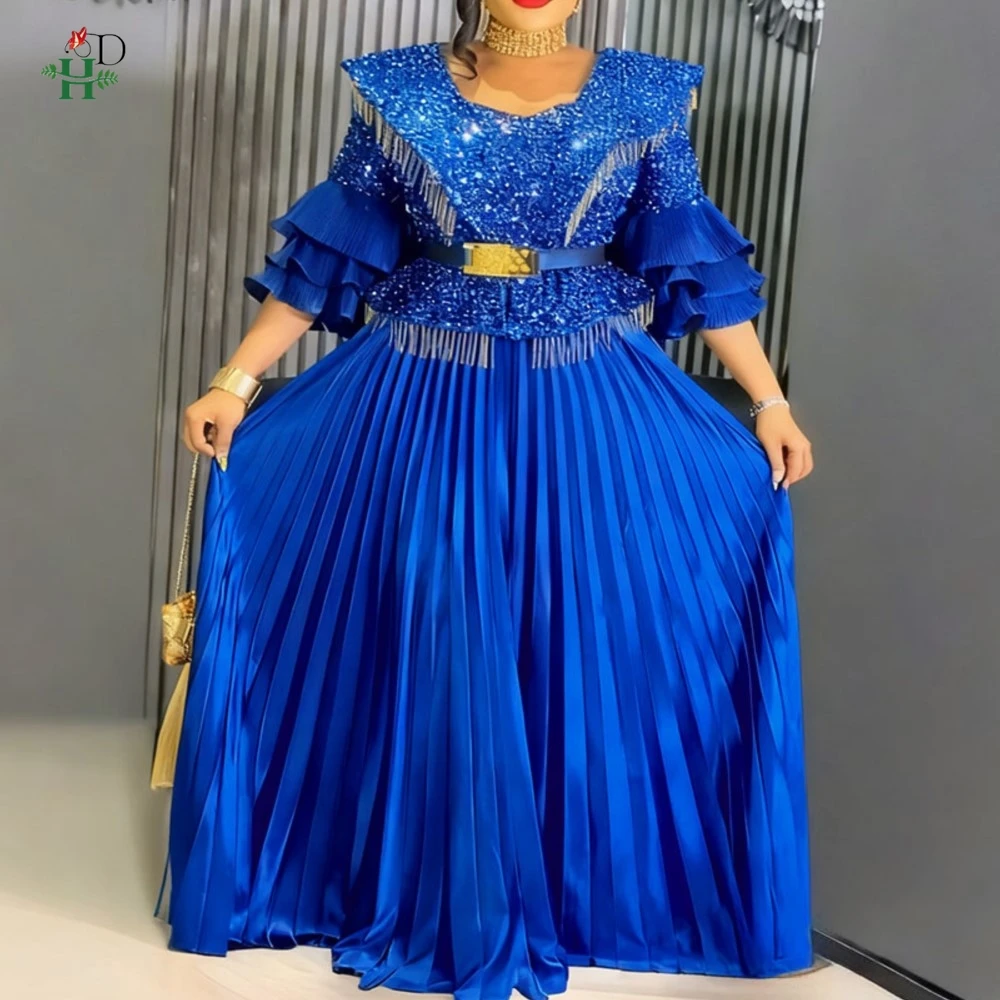 

H&D African Dress For Women Plus Size Sequin Top Turkey Dress Fringe Ruffled Sleeves Pleated Maxi Dress Wedding Party Gown 2026