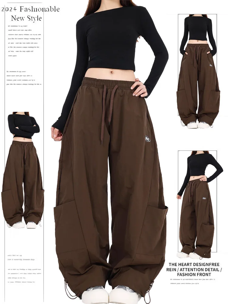 

Американские уличные повседневные брюки с широкими штанинами и подкладкой из флиса, женские осенне-зимние свободные брюки с высокой талией прямого кроя