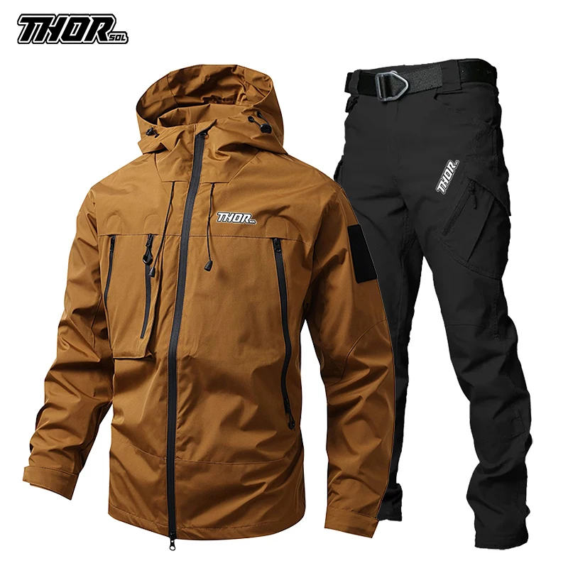 THORSOL Male Cycling Mountain bike Set Waterproof Bicycle Jackets Multi pockets MTB Motocross Trousers Suit Kit Tenue Vtt Homme