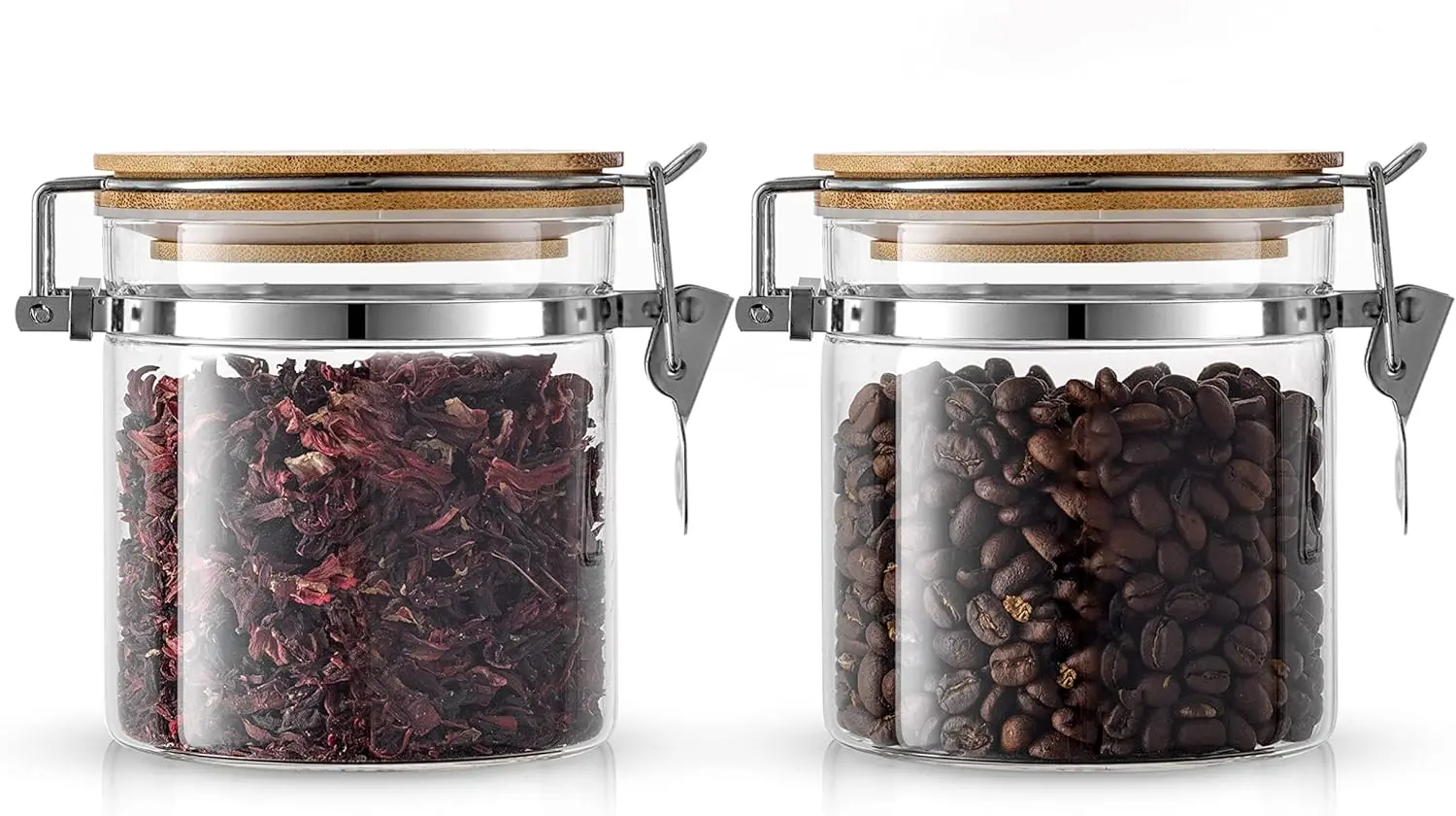 Glass Jars With Bamboo Lids (12 fl oz). 2PC Set of Airtight Storage Jars with Clamp Lids for Pantry Food Storage. Air Tight S
