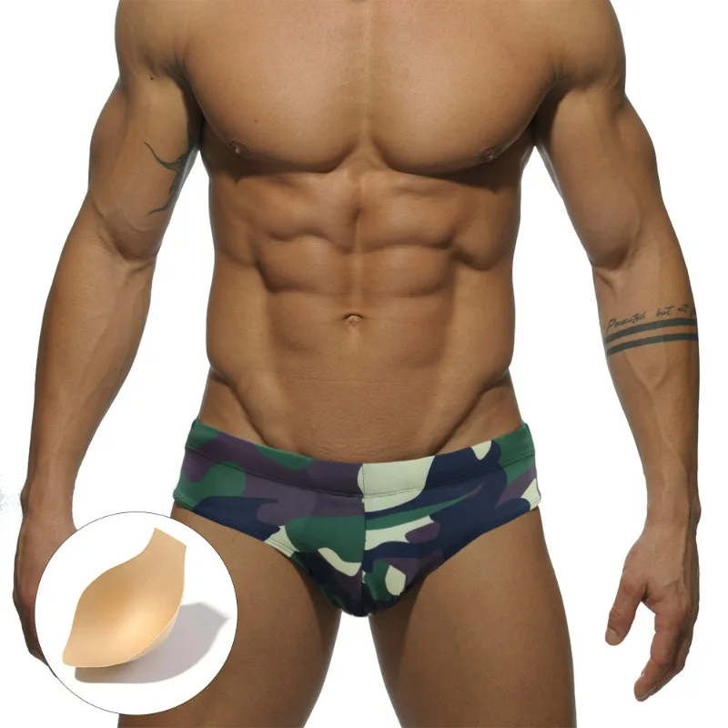 

Swim Briefs Men Summer Camouflage Print Swimwear Swimming Trunks Bikini Swimsuit Sexy Gay Push Up Pad Bathing Suit Beach Shorts