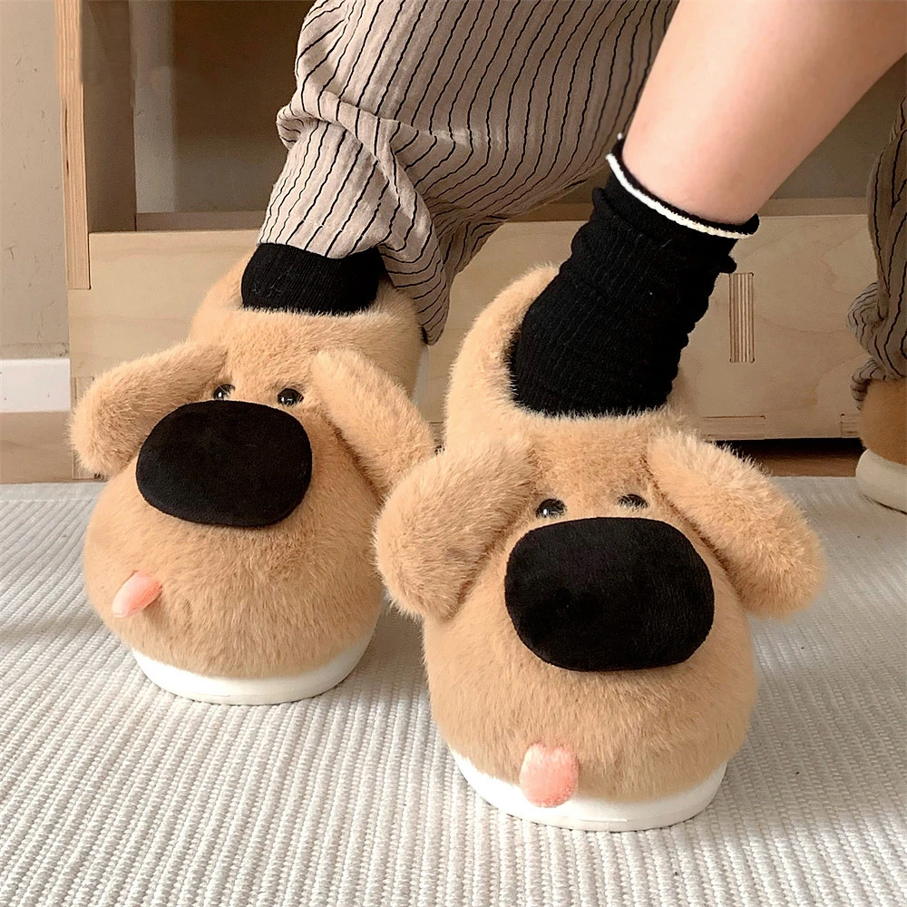 New Adorable Puppy Slippers Women's Soft Fleece Plush House Shoes Woman Winter Warm Dog Slippers Indoor Outdoor Fur Slides Shoes