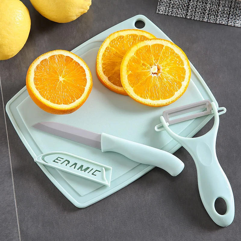 

Three piece set of fruit cutting board, imitation ceramic knife, fruit knife peeler, 3-piece set, kitchen mini cutting board set