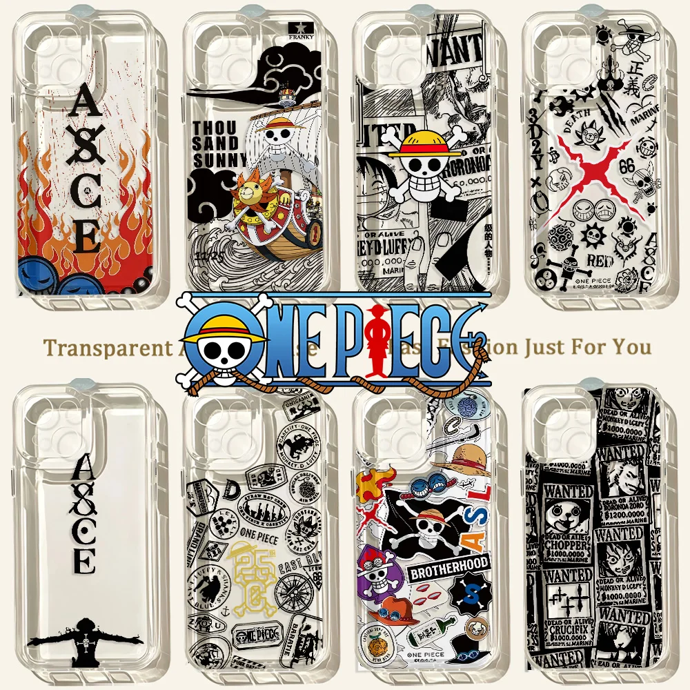 HOT Anime One Piece Handyhülle für iPhone 17e 17 16 16e 15 14 13 12 11 Mini Pro Max X XR XSMax Air Plus Transparente Rückseite